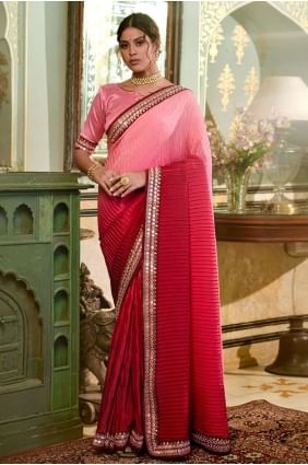 Mirror,embroidered Chinon chiffon Wine  Saree with Blouse SR23288