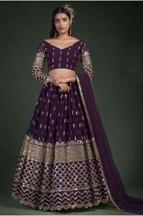 Wine  Embroidered Georgette Party Lehenga Choli LC6088