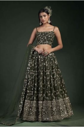 Georgette Embroidered Green Party Lehenga Choli with Dupatta LC6094