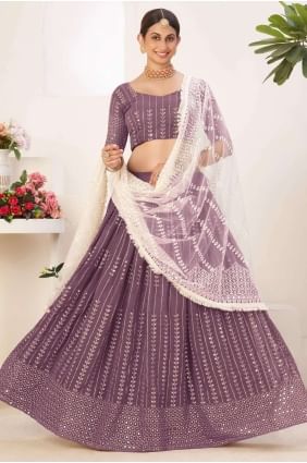 Lavender  Georgette Embroidered Party Lehenga Choli with Dupatta LC6096