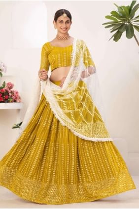 Georgette Embroidered Mustard  Party Lehenga Choli with Dupatta LC6098