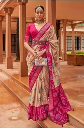 Saree Pink in Patola silk with Weaving SR23327
