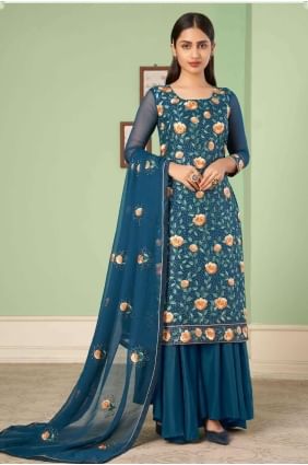 Blue  Georgette Pakistani Suit with Embroidered PZ3354