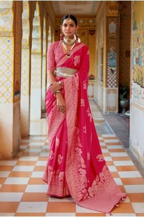 Pink Printed,weaving Silk Saree with Blouse SR23486