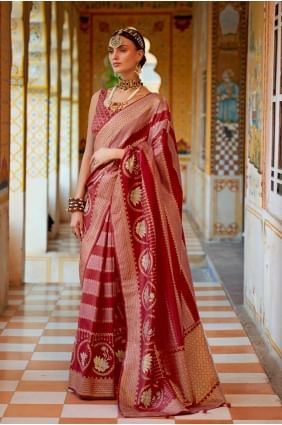 Silk Maroon Saree in Printed,weaving SR23489