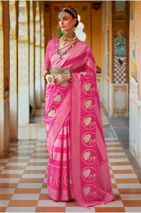 Printed,weaving  Pink Silk Saree with Blouse SR23492