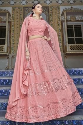 Georgette Embroidered Pink Wedding Lehenga Choli with Dupatta LC6177