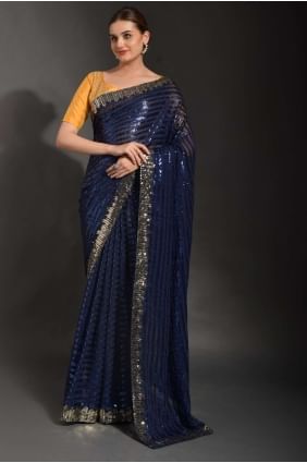 Blue Party Wear Saree in Embroidered Georgette SR23555