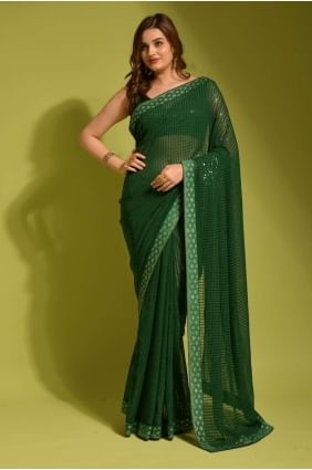 Green Embroidered Party Wear Saree in Georgette SR23582