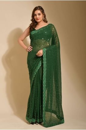 Green Party Wear Saree in Georgette with Embroidered,lace border SR23583