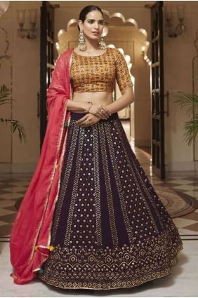 Purple Printed Party Lehenga Choli in Georgette LC6188