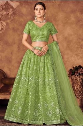 Green Organza Embroidered Party Lehenga Choli with Dupatta LC6196