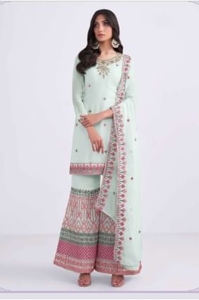 Georgette Palazzo Suit in Sky blue with Embroidered PZ3382