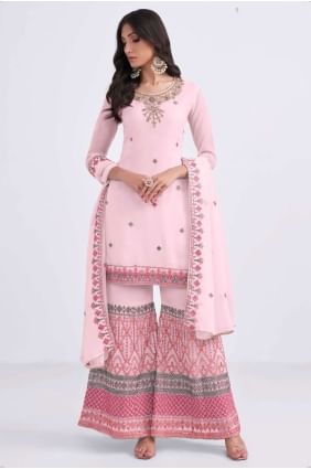 Palazzo Suit in Light pink Georgette with Embroidered PZ3385