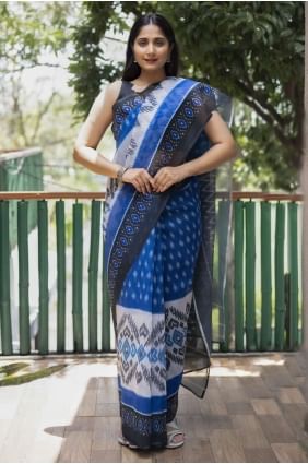 Digital print Saree in Blue Cotton SR23728