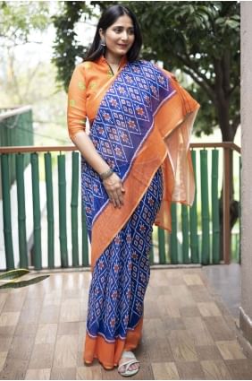 Cotton Saree in Blue with Digital print SR23732