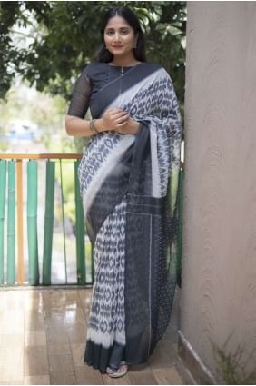 White Cotton Saree with Digital print SR23736