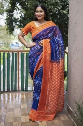 Digital Blue print Cotton Saree SR23737