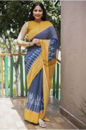 Cotton Grey Saree with Digital print SR23739