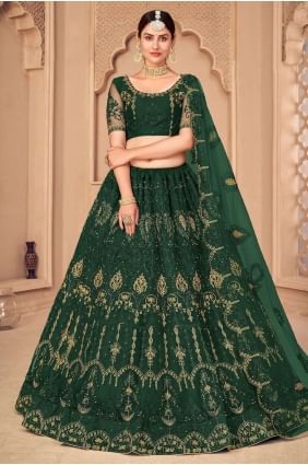 Net Wedding Lehenga Choli in Green with Embroidered LC6248