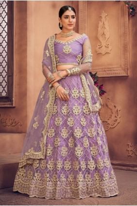 Net Embroidered Purple Wedding Lehenga Choli with Dupatta LC6252