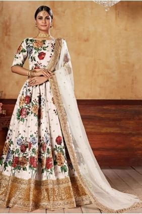 Cream Lehenga Choli in Art silk with Digital print LC6342