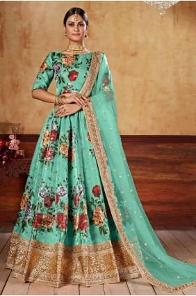 Digital print Art silk Sea green Lehenga Choli with Dupatta LC6346
