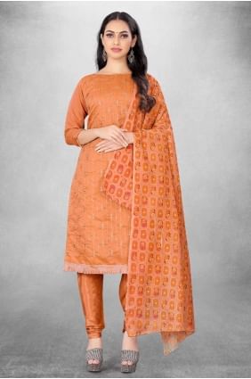 Rust  Salwar Kameez in Printed Chanderi SK15264