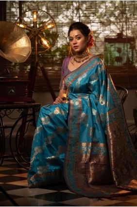 Weaving Banarasi silk Banarasi Saree in Sky blue SR23836
