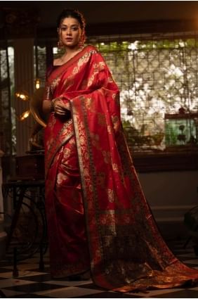 Weaving Banarasi silk Banarasi Saree with in Red SR23837