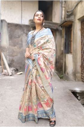 Silk Sky blue Saree in Printed SR23843