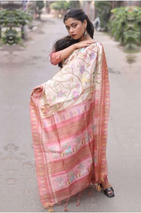 Printed Silk Saree in Pink SR23844