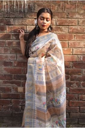 Silk Printed Saree in Grey with Blouse SR23846