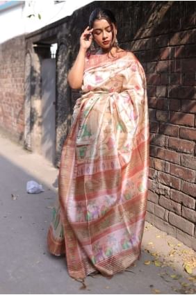 Printed Silk Saree in Peach SR23847
