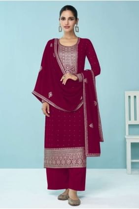 Pink Eid Palazzo Suit in Embroidered Faux georgette PZ3418
