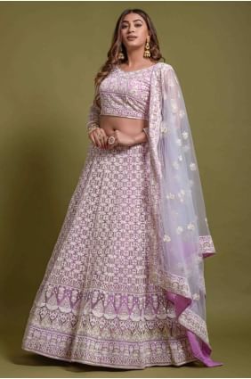 Purple  Net Wedding Lehenga Choli with Embroidered LC6368