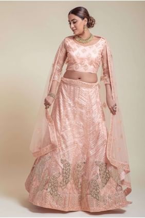 Wedding Lehenga Choli in Net  Peach with Embroidered LC6371