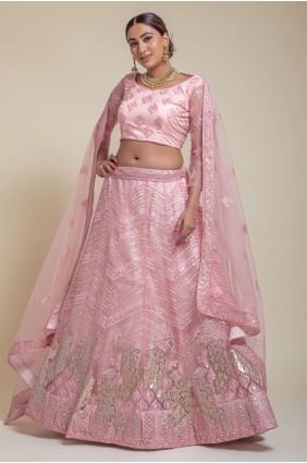 Pink Wedding Lehenga Choli Net  in Embroidered LC6372