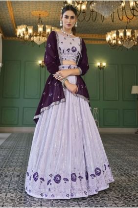 Georgette Lehenga Choli with Embroidered in Lavender LC6398