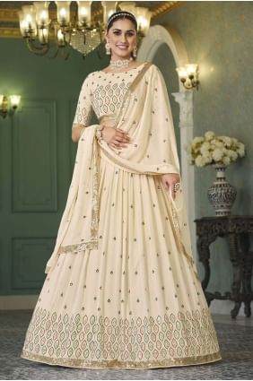 Beige Lehenga Choli in Embroidered Georgette LC6403