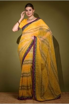 Yellow Stone,printed,lace Georgette Saree SR23869