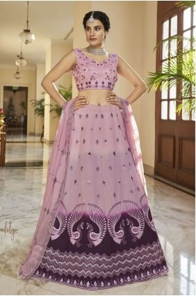 Purple Embroidered Wedding Lehenga Choli in Art silk LC6439