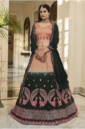 Art silk Wedding Lehenga Choli with Embroidered in Green LC6441