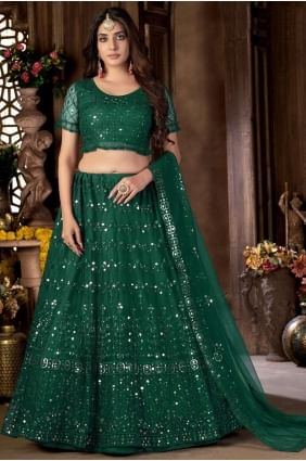 Embroidered Net Green Party Lehenga Choli with Dupatta LC6455