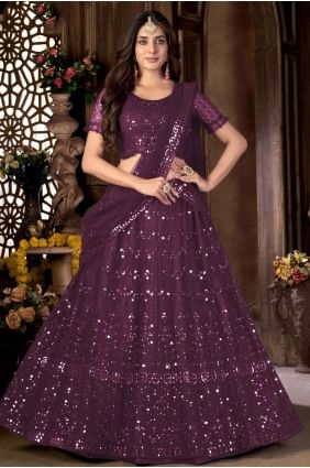 wine Net Party Lehenga Choli with Embroidered LC6456