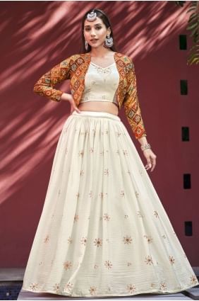 Chiffon Embroidered Beige Lehenga Choli with Dupatta LC6495
