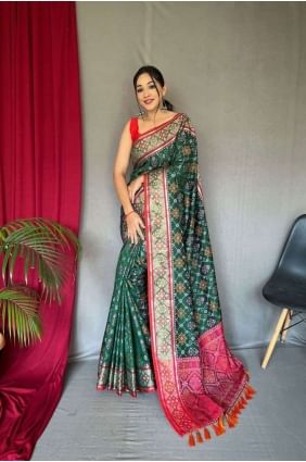Weaving Patola silk Green Saree with Blouse SR24168