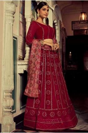 Georgette Embroidered Pink Wedding Lehenga Choli with Dupatta LC6714