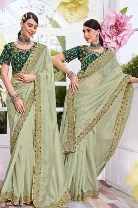 Pista  Saree with Embroidered Organza SR24258