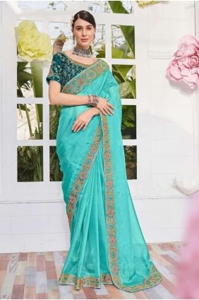 Sea green Saree in Organza with Embroidered SR24261